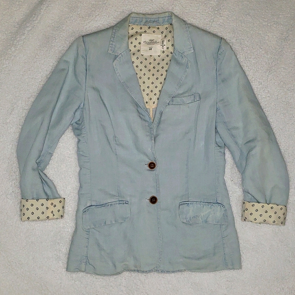 H&M-Pale Blue Linen/Cotton Blend Jean Blazer, US Size 8
